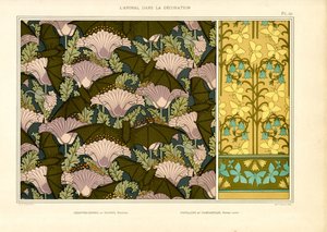 Jugendstil-Oberflächenmuster mit Fledermaus- und Schmetterlingsmotiven von Maurice Pillard Verneuil