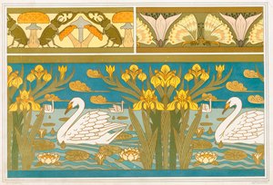 Entwürfe für Tapetenbordüre mit Hirschkäfern und Pilzen, veröffentlicht 1897