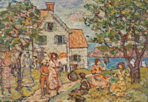 Strand und zwei Häuser von Maurice Prendergast