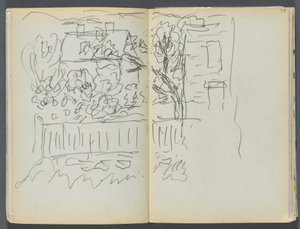 Skizzenbuch - The Granite Shore Hotel, Rockport, Seite 058 & 59: Haus und eingezäunter Garten von Maurice Prendergast