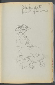 Skizzenbuch - The Granite Shore Hotel, Rockport, Seite 155: Sitzende Frau mit Notizen