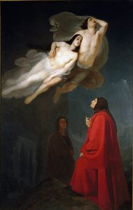 Dante und Virgil treffen Francesca da Rimini und ihren Schwager Paolo Malatesta, schuldig des Ehebruchs, im Kreis der Lust in der Unterwelt