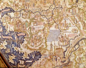 Ansicht von China (Cambaluc, heute Peking). Detail der Weltkarte (Mappamundi) von Bruder Maurus Camaldolese, 1459