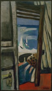 Blick auf das Meer, rot, grau, blau