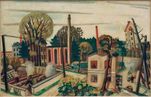Landschaft bei Frankfurt, mit Fabrik