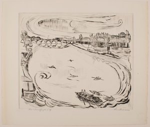 Main-Flusslandschaft, Tafel 6 aus dem Portfolio „Gesichter“ von Max Beckmann