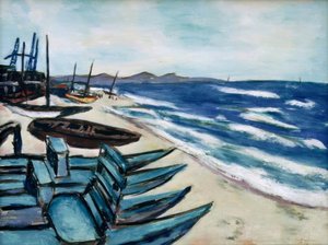 Strand mit Booten an der Riviera