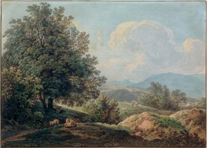 Voralpenlandschaft mit schlafendem Hirten