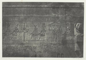 Großer Tempel von Dendérah (Teutyres), Skulpturen der hinteren Fassade; Oberägypten, Platte 20 aus dem Album "Egypte, Nubie, Palestine et Syrie" (1852) von Maxime Du Camp