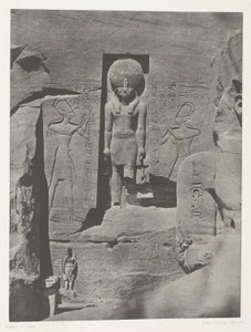 Ibsamboul, Skulpturen am Eingang des Spéos von Phrè, Nubien, Tafel 105 aus dem Album "Ägypten, Nubien, Palästina und Syrien" (1852)