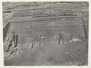 Ibsamboul, Allgemeine Ansicht des großen Spéos von Phrè; Nubien, Tafel 102 aus dem Album "Egypte, Nubie, Palestine et Syrie" (1852) von Maxime Du Camp