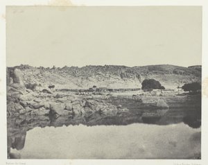 Nördliches Ufer des Nils (Dorf Abou-Koli), Blick nach Norden von Philoe; Nubien, Tafel 84 aus dem Album "Ägypten, Nubien, Palästina und Syrien" (1852)