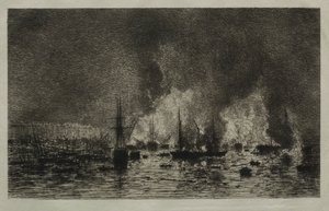 Feuer im Hafen von Bordeaux von Maxime Lalanne