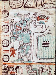 Der Madrider Kodex oder Codex Tro-Cortesianus, behandelt Horoskope und astrologische Tabellen, berichtet in Spanien von Hernan Cortes (1485-1547). Gemalte Miniaturen von Mayan Mayan