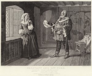 Falstaff und Frau Ford, Die lustigen Weiber von Windsor, Akt III, Szene III (Gravur)