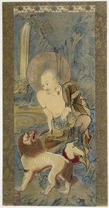 Der Mann mit dem Löwen. Malerei auf Seide von Meicho (1427-1532).
