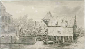 Die sogenannte Bergkerk und Wassermühle in Deventer (Lugt 43) von Meindert Hobbema