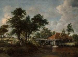 Die Wassermühle mit dem großen roten Dach von Meindert Hobbema