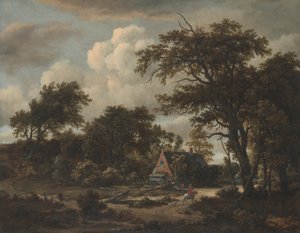 Waldlandschaft mit Hütte und Reiter von Meindert Hobbema