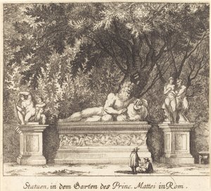 Gärten des Prinzen Mattei, Rom von Melchior Küsel after Johann Wilhelm Baur