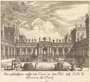Palast und Kanal, Kardinal di Ferrara, Tivoli von Melchior Küsel after Johann Wilhelm Baur
