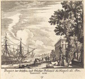 Schiffe, Fondamenti Novi, Neapel von Melchior Küsel after Johann Wilhelm Baur