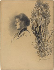 Eine Frau im Profil und ein blühender Kopfbaum von Melchior Lechter
