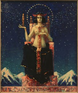 Allegorische weibliche Figur vor Himalaya-Nachtlandschaft von Melchior Lechter