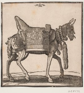 Ein prächtig ausgestattetes Maultier, Profil nach rechts von Melchior Lorck