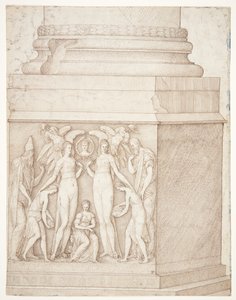 Der skulptierte Sockel einer Säule von Melchior Lorck