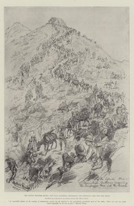 Der indische Grenzaufstand, Gebirgsbatterien steigen den Sempagha-Pass in das Tirah hinab von Melton Prior