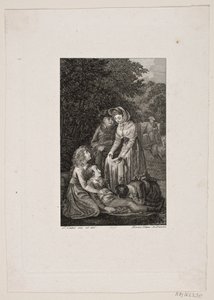 Illustration mit vier Personen um einen kranken Jungen im Wald