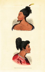 Büsten von Maori-Männern mit Gesichtstätowierungen oder Ta moko aus Neuseeland