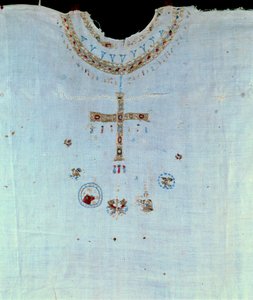 Merowingische Kunst: priesterliche Kleidung von Saint Bathilde (626-680) Königin der Franken und Frau von Clovis II, dann Nonne im Kloster von Chelles. Chelles. Musee Alfred Bonno
