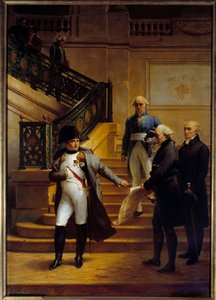 Kaiser Napoleon I. besucht den Palais-Royal und lehnt die Pläne der Architekten Beaumont und Fontaine ab von Merry Joseph Blondel