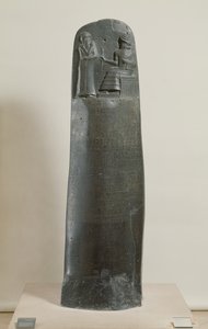 Gesetzescode von Hammurabi: der Gott Shamash diktiert seine Gesetze an Hammurabi, König von Babylon, gefunden in Susa, Iran, ca. 1750 v. Chr.