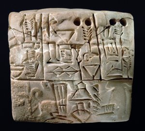 Frühe piktografische Keilschrifttafel, Mesopotamien, Uruk, ca. 3100-2900 v. Chr. (Ton) von Mesopotamian Mesopotamian