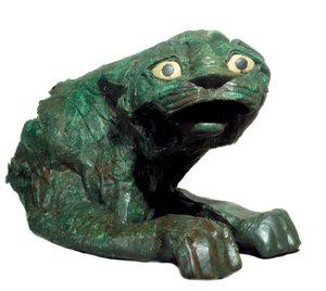Mesopotamien: Bronzestatue und Löwenkalkstein, Wächter des Tempels von Dagan, großer Gott der Region Mittel-Euphrat. Standort von Mari. Paris, Louvre Museum