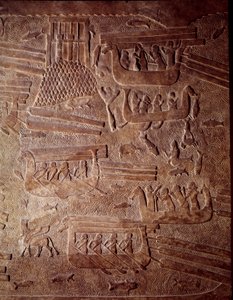 Mesopotamien: maritime Szene, die den Transport von Holz nach Libanon darstellt (Detail)