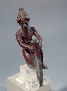 Mesopotamien: Kupferfundamentfigur, die den Gott darstellt, der einen Nagel drückt von Mesopotamian Mesopotamian