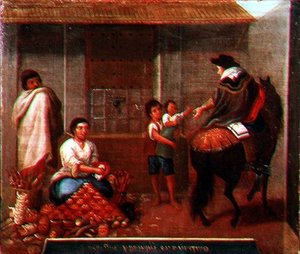 Eine Marktszene von Mexican School