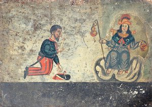 Ex-voto, das einen französischen Soldaten zeigt, der dem heiligen Jakobus von Compostela dankt von Mexican School