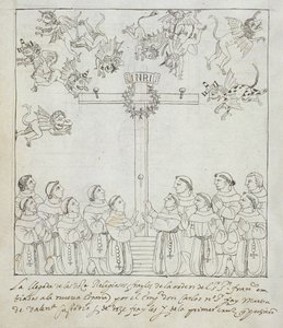 Die Errichtung des ersten Kreuzes, aus Historia de Tlaxcala von Diego Muñoz Camargo von Mexican School
