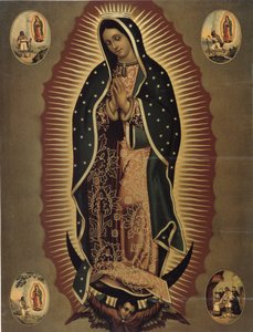 Darstellung der Jungfrau von Guadalupe, Schutzpatronin von Mexiko Druck des 20. Jahrhunderts. Dim. 51x39 cm Musée de la Vallée, Barcelonnette (Alpes-de-Haute-Provence)