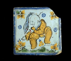 Fliese mit groteskem Chinesen, ca. 1800