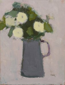 Weiße Blumen, grauer Krug, 2017 von Michael (BACS) Clark