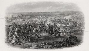 Schlacht von Aliwal, Indien, 28. Januar 1846, graviert von J.J. Crew von Michael Angelo Hayes