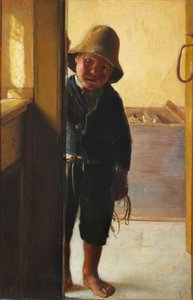 Ein Fischersohn schaut durch eine Tür von Michael Peter Ancher