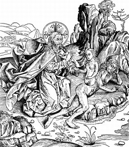 Nachdem er das Universum, die Erde und alle Lebewesen, einschließlich des Menschen, geschaffen hatte, versetzte Gott Adam in einen tiefen Schlaf und schuf Eva aus Adams Rippe. Aus Hartmann Schedels Liber chronicarum mundi