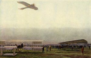 Deutsche Militärpiloten mit ihrem Flugzeug (Farblithografie)